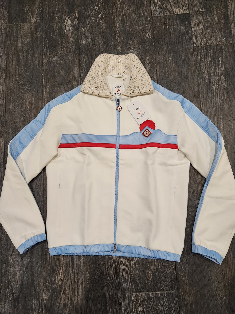 Casablanca Men's Cream Jacket with Blue & Red Accents